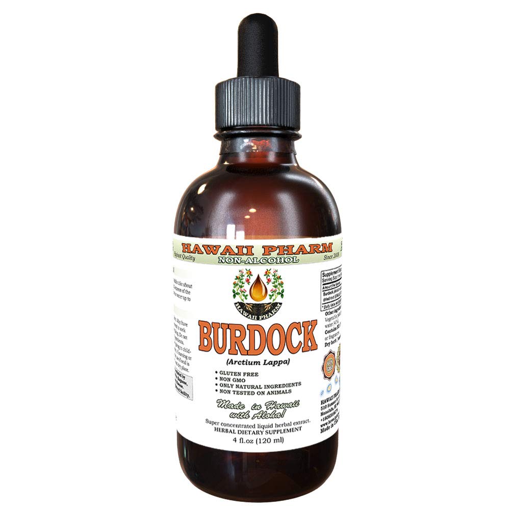 Burdock Alkol Özgür Sıvı Ekstraksiyon, Organik Burdock (Arctium Lappa) kuru Kök Glycerite Hawaii Pharm Natural Herbal Supplement 4 ozz