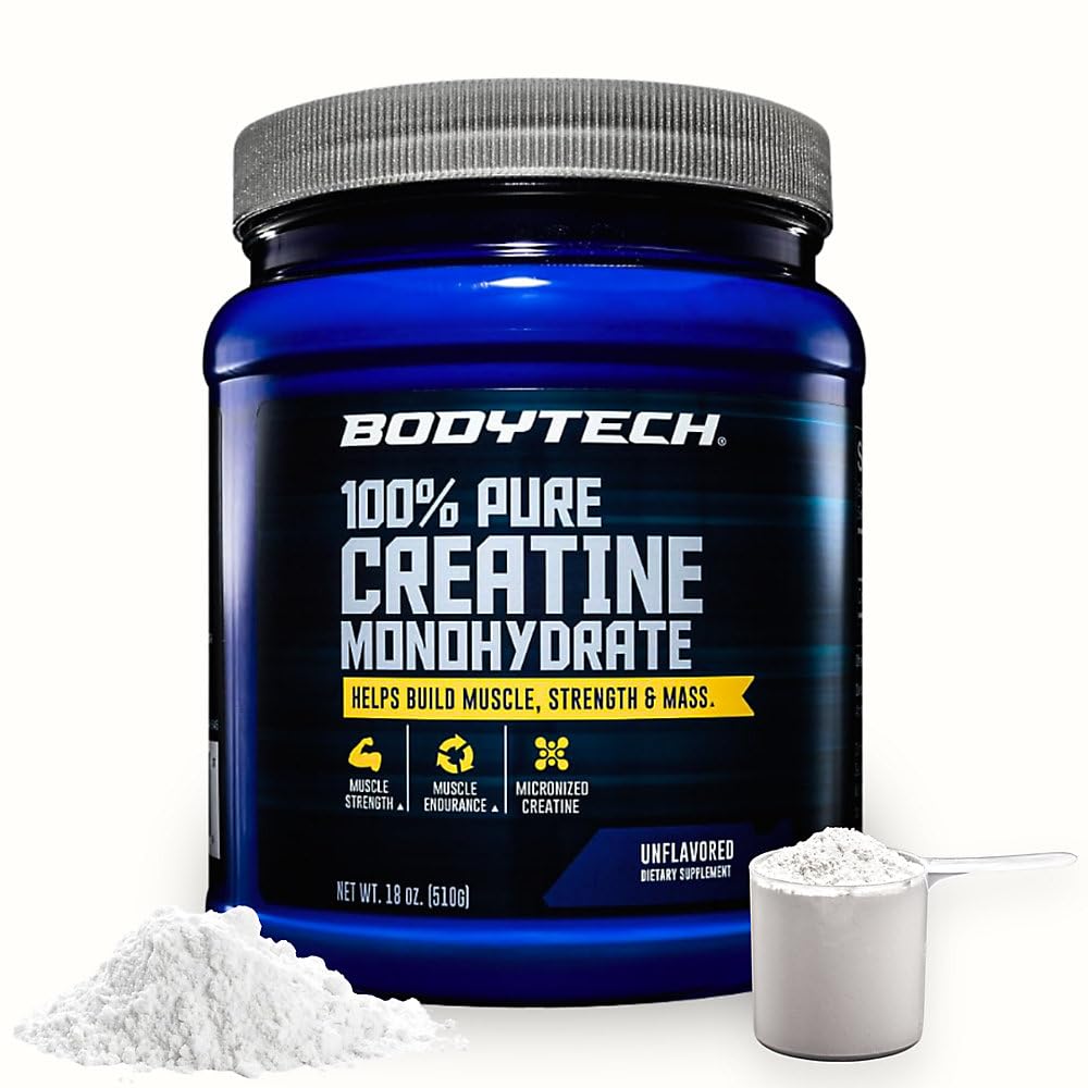 BODYTECH% 100 Saf Kretine Monohidrat Toz - Premium Micronized Kre Güçlü ve Performansı - Destek Kaslar, Kurtarma ve Artan Egzersiz (18oz/102 Hizmet)