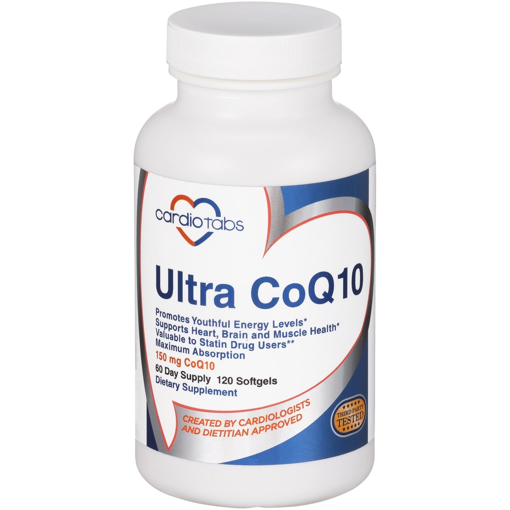 Ultra CoQ10 Cardio Health için Coenzyme Supplement, 150 mg of CoQ10 - Ubiquinone - Per 2 Softgels w / Sunflower Oil & Tocopherols, 6X Better Abxia for Brain & Muscle Health, 120 Softgels