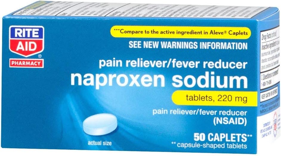Rite Aid Naproxen sodyum Pain Relief Pills, 220 mg Caplets - 50 Count | NSAID Pain Reliever | Pain Pills | Back Pain Relief Products | Muscle and Back Pain Relief Products | Real Time Pain Relief