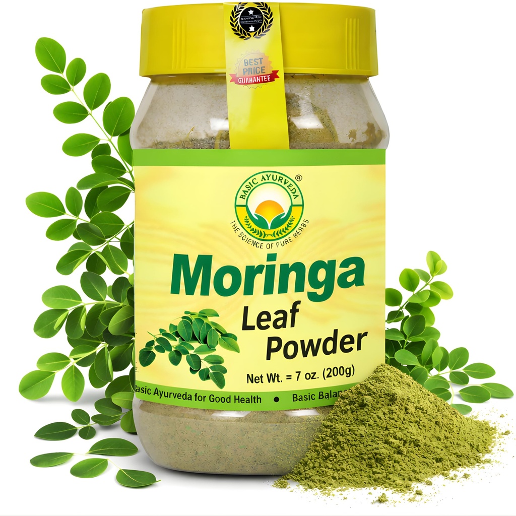 BASIC AYURVEDA Moringa Leaf Toz - 7.05 Oz (200g) | Fine Green Superfood Toz | Antioxy Rich, Vegan & Gluten-Free | Pure Moringa for Smoothies, Teas, Juices & Cooking Cooking