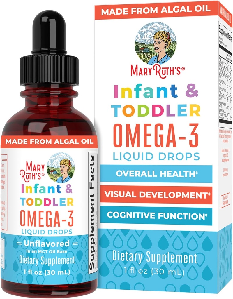 MaryRuth Organics Infant ve Toddler Omega-3 Sıvı Drops Tarafından | 200 mg DHA ve 2 mg EPA Per | Genel Wellness ve Sağlıklı Gelişim | Unflavored | 1 Fl Oz Oz Oz