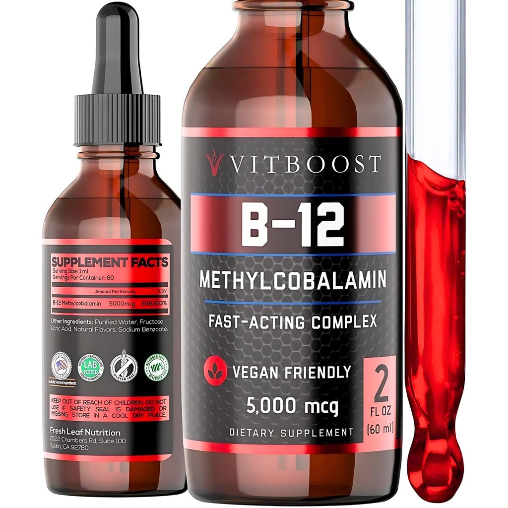 Vegan Sıvı B-12 Drops – 60 x 5000 mcg Ekstra Kuvvetli Ağut Vitamin B12 Sıvı Mekobalamin sublingual Supplement | Max improve Aborpsiyon & Energy | Gluten Free 5000 mcg Ekstra Güçlü Raspberry Flavored Vitamin B12 Sıvı Meurs