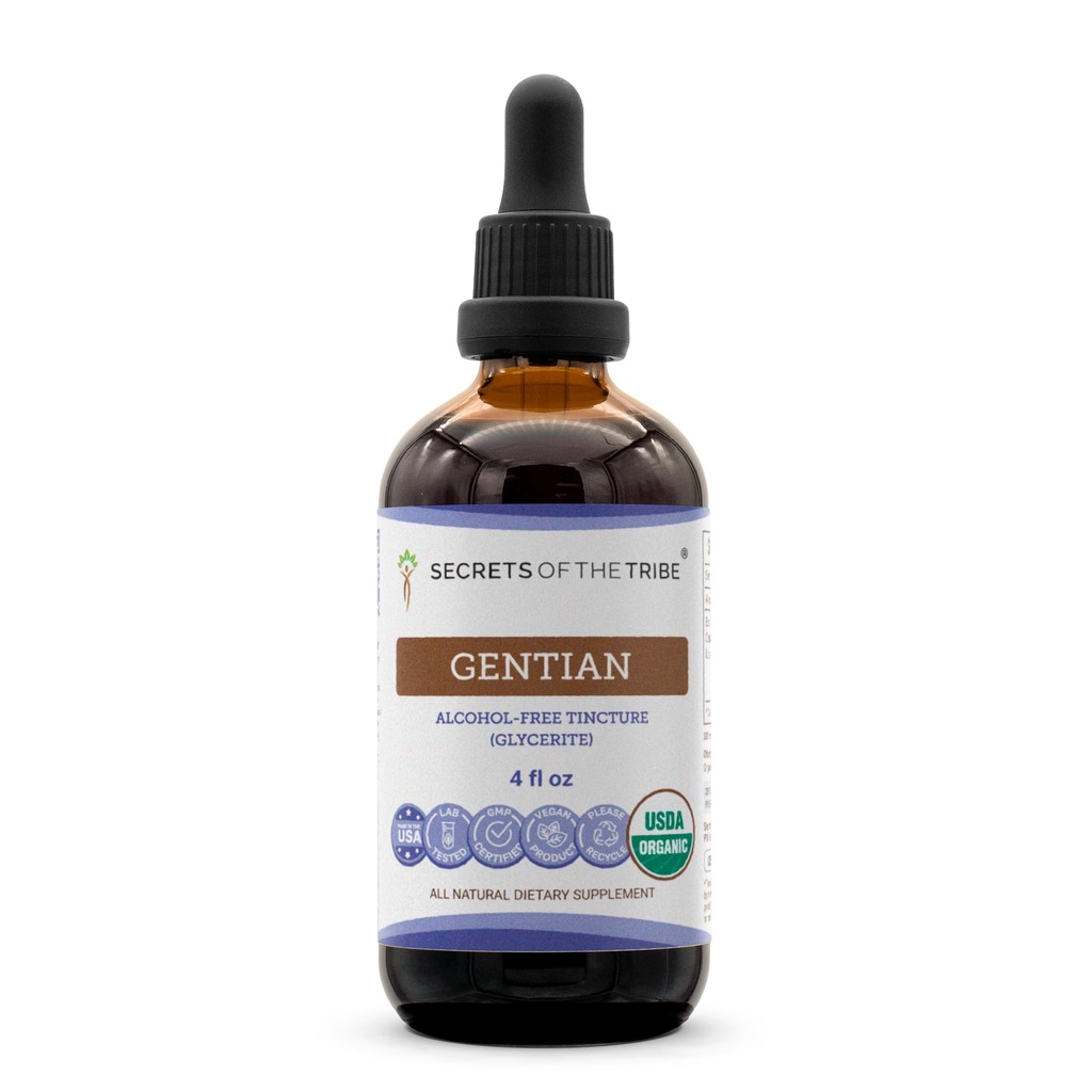 Tribe Gentian USDA Organik | Alkol Özgür Tür, Yüksek Lisans Herbal Drops | %100 sertifikalı Organik Gentian (Gentiana Lutea) kuru Kök (4 oz)