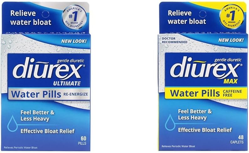 Diurex Ultimate 60 Kont Max Caffeine-Free 48 Count En Güçlü Su Pills Bloat Relief Sches