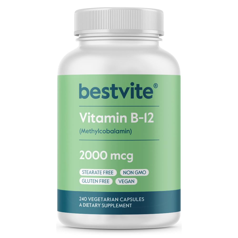 BESTVITE Vitamin B12 (Methylcobalamin) 2000mcg (240 Vejetaryen Capsules) (Methyl B12) - No Stearates - Vegan - GMO - Gluten Free