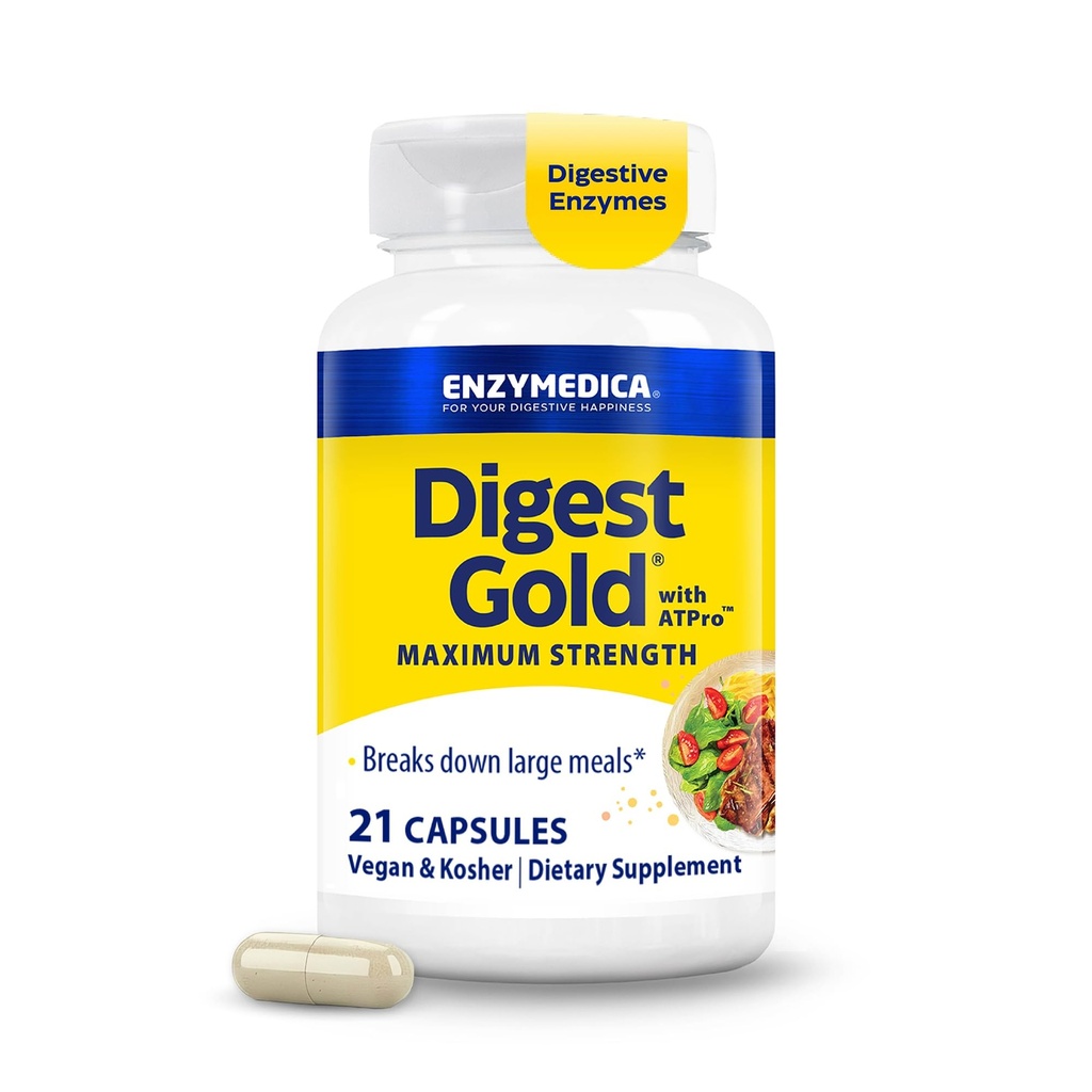 Enzymedica Digest Gold + ATPro, maksimum Güçlü Enzyme Formula, Bloating and Gas, 14 Key Enzymes Including Amylase, Protease, Lipase ve Lactase, 21 Capsules (FFP)