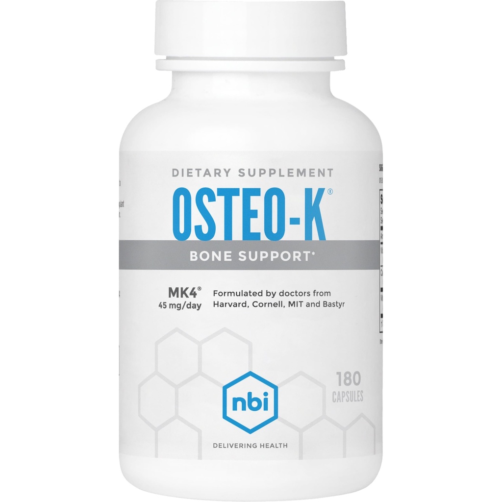 NBI Osteo-K Bone Support | Vitamin D & K Kompleksi ile Litrate Supplement | 45 mg Vitamin K2 (MK4) Güçlü Bone Health & Function | 180ct Veggie Capsules