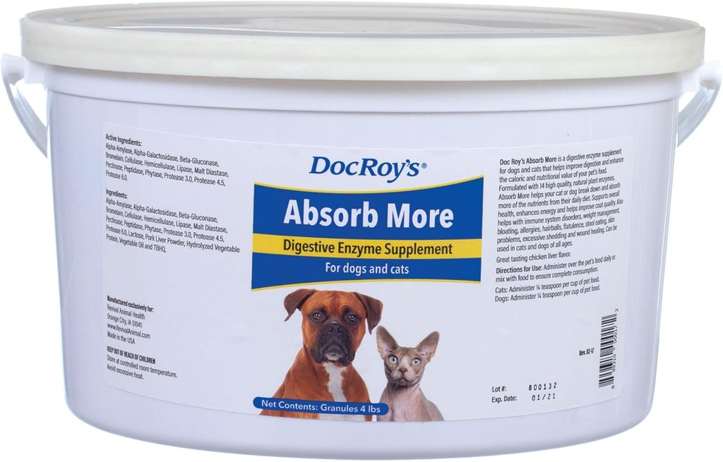 Doc Roy'un Absorb More - Köpekler ve Kediler için Enzyme Supplement-