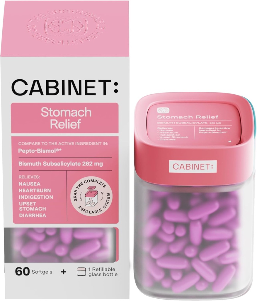 Kabin: Stomach Relief Bismuth Subsalicylate 262 mg, 60 Kont | Antik Stomach için Anti-Diarrheal Relief, and Indigestion (Starter Kit)
