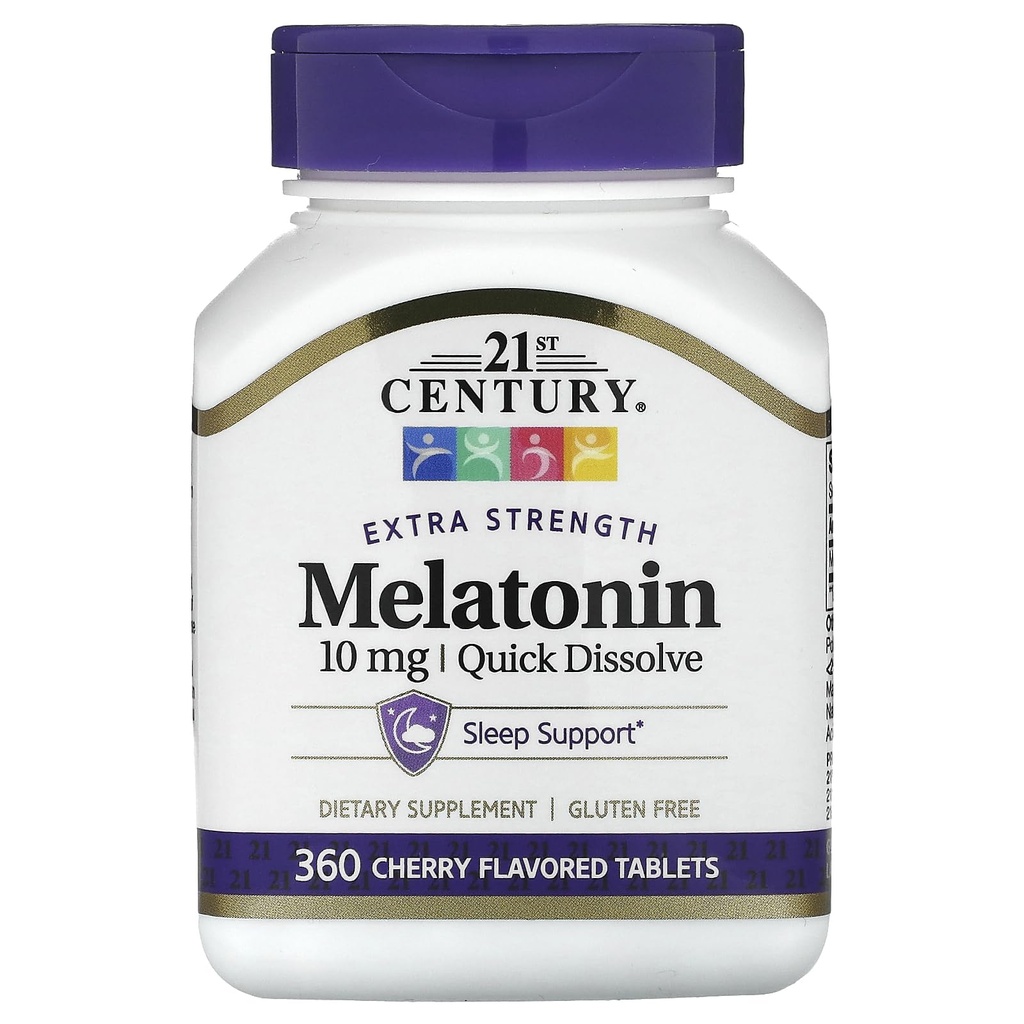 21. Yüzyıl Ekstra Güçlü Melatonin, Quick Dissolve, Cherry, 10 mg, 360 Tabletler