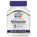 21. Yüzyıl Ekstra Güçlü Melatonin, Quick Dissolve, Cherry, 10 mg, 360 Tabletler