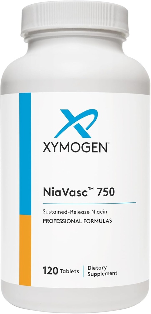 XYMOGEN NiaVasc 750 - Sustained-Release Niacin for a Lesser Flushing Effect - Supports The Maintenance of Healthy Blood Lipids (120 Time-Release Tablets)