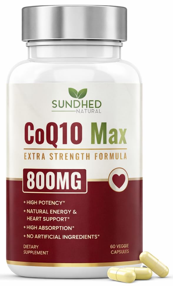 CoQ10 Güçlü Antioksi Supplement - Ekstra Güçlü Formula 800 mg, 60 Capsules, 1-Month Supply with Coenzyme Q10 Vitamins and Supplements