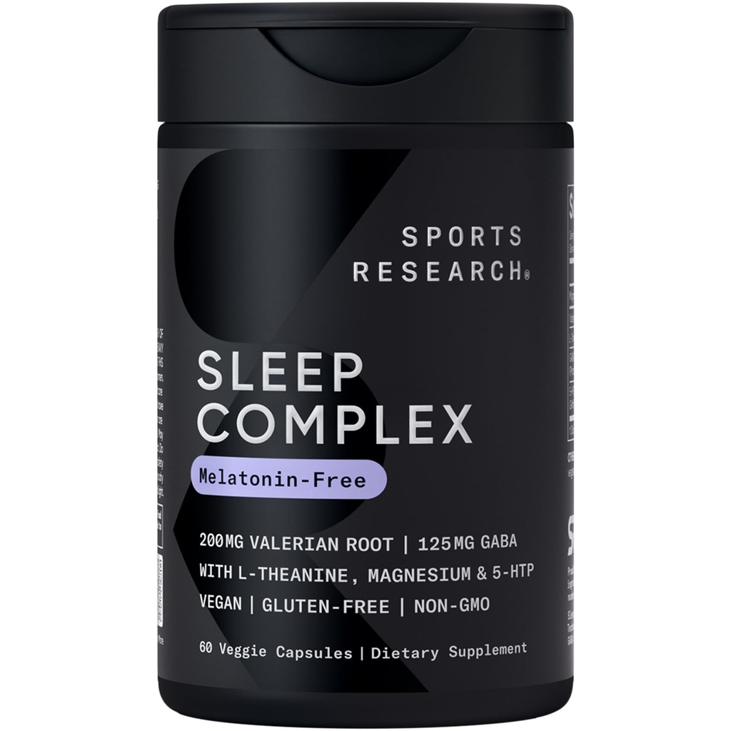 Sports Research® Sleep Complex- Melatonin-Free Vegan Capsules - Valerian Root, GABA, L-Theanine, Magnezyum & 5-HTP - 30 Hizmet