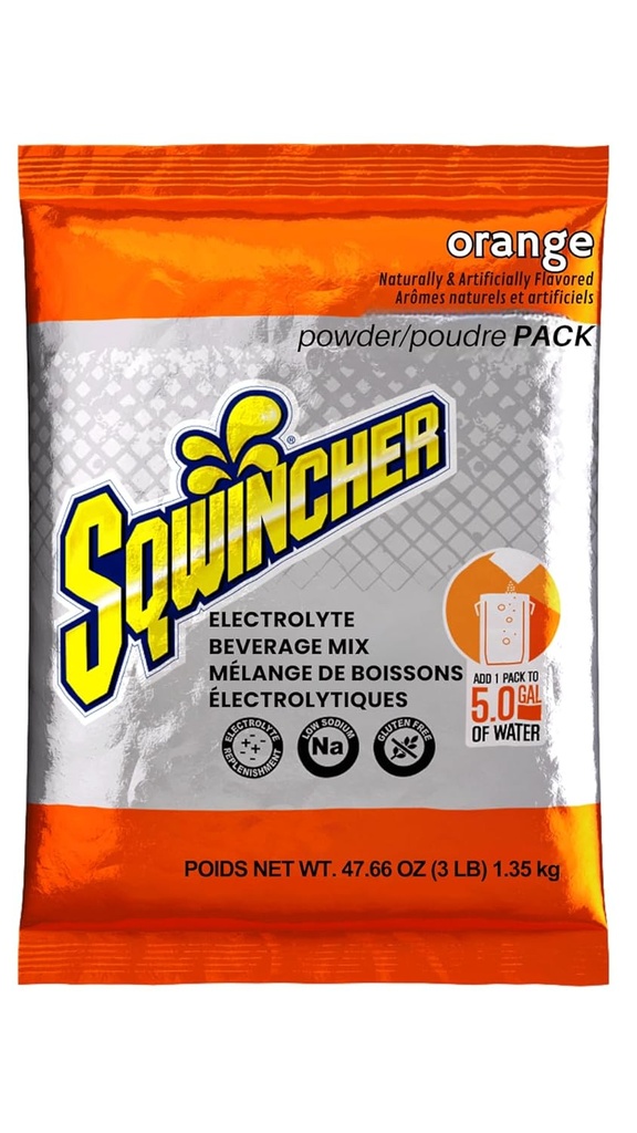 Sqwincher Toz Paketi| Orange Flavored | Low Calorie | Low sodyum | Elektrolyte Replenishment Hydration Drink Mix | Just Add to 5 Gallons of Water | 47.66 oz paketi (16 paketi)