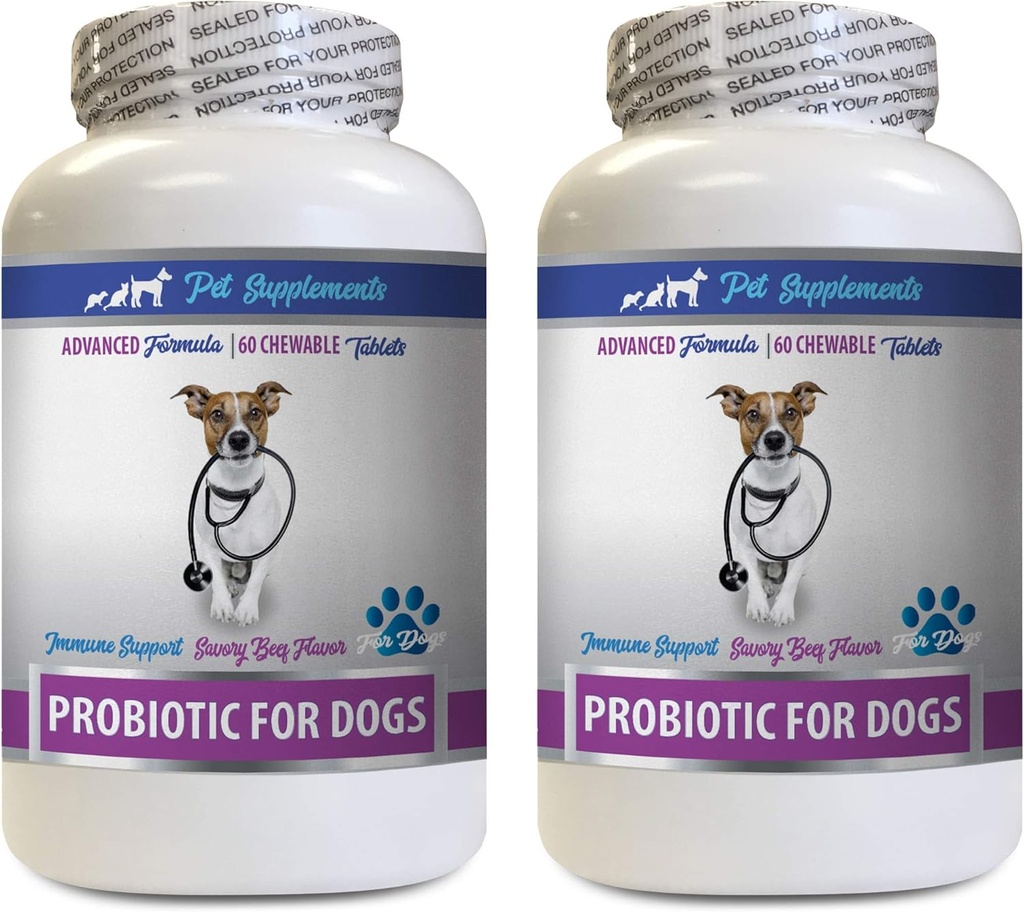 Dog Digestive Remedies - Köpekler için PROBIOTICS - Sağlıklı Gut - Gaz Diarrhea ve Bad Breath - Digestive Boost - Dog probiyotiks Vitaminleri - 2 Şişe (120 Tedavi)