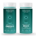 Iwi Omega-3 & Brain Omega-3 Sche, 30 Hizmet, Vegan Plant-Based Algae Omega 3 with EPA + DHA, Krill & Fish Oil Alternative, No Fishy Aftertaste