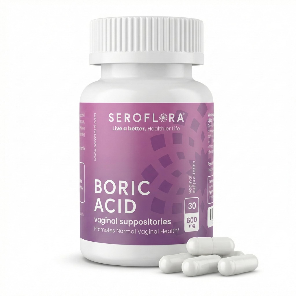 Seroflora Boric Acid Vaginal Suppories 600 mg 30 Capsules - Kadınlar için Boric Asit Pills - Kadınlar için Vaginal Sağlık Dengesi - Destekler Vaginal Odor Control. ABD'de Made in USA.