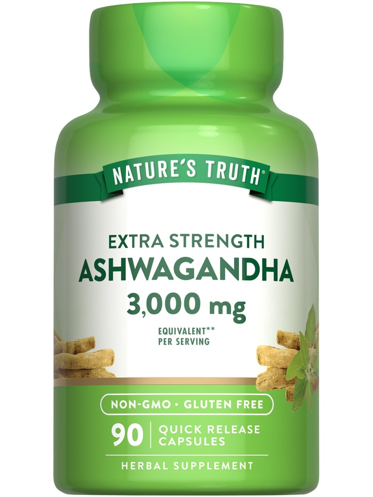 Nature's Truth Ashwagandha Capsules | 3000 mg | 90 Kont | Ekstra Kuvvet | Black Pepper | Non-GMO & Gluten Free Supplement Supplement