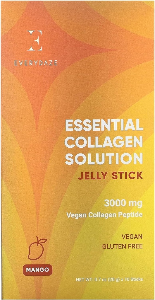 EVERYDAZE Essential Collagen Çözüm Jelly Stick | Vegan Collagen Peptide | Mango | 10 Packs | Saç, Skin, Nails, Beauty, Bone | Vitamins, Minerals, Antioksis for Men & Women
