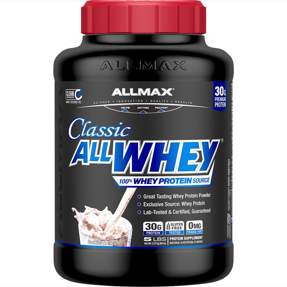 ALLMAX Classic AllWhey Whey Protein Powder, Cookies & Cream, 5 lbs – 30g Protein per Scoop, Gluten Free, Low Sugar, High Protein, Supports Muscle Recovery, Lean Muscle & Post Workout, for Men & Women