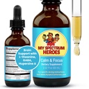 My Spectrum Heroes Calm & Focus Supplement Drops - L-theanine, GABA, Huperzine A - Çocuklar veya Yetişkinler için geliştirilmiş Focus - Çocuklar ve Gençler için İyileştirme - 2.02 FL oz. (60 ml)