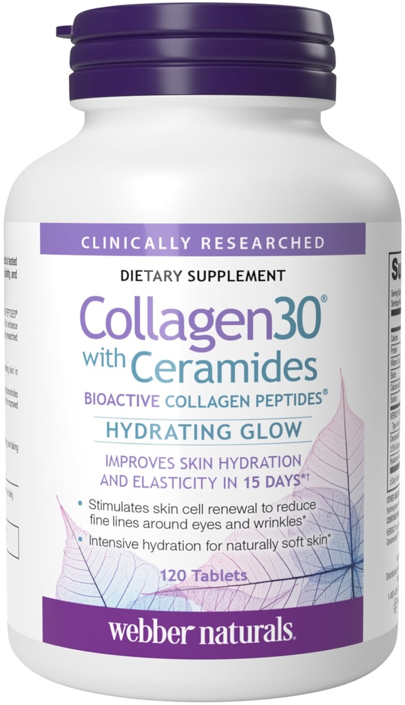 Webber Naturals Collagen30, Ceramids, Bioaktif Collagen,, 120 Tablet, Hydrating Glow, Skin Hydration, Elasticity & Smoothness, Non GMO, Dairy & Gluten Free Collagen,, 120 Tablet, Hydrating Glow, Helps improve Skin Hydration, Elasticity & Smoothness, Non GMO, Dairy & Gluten Free