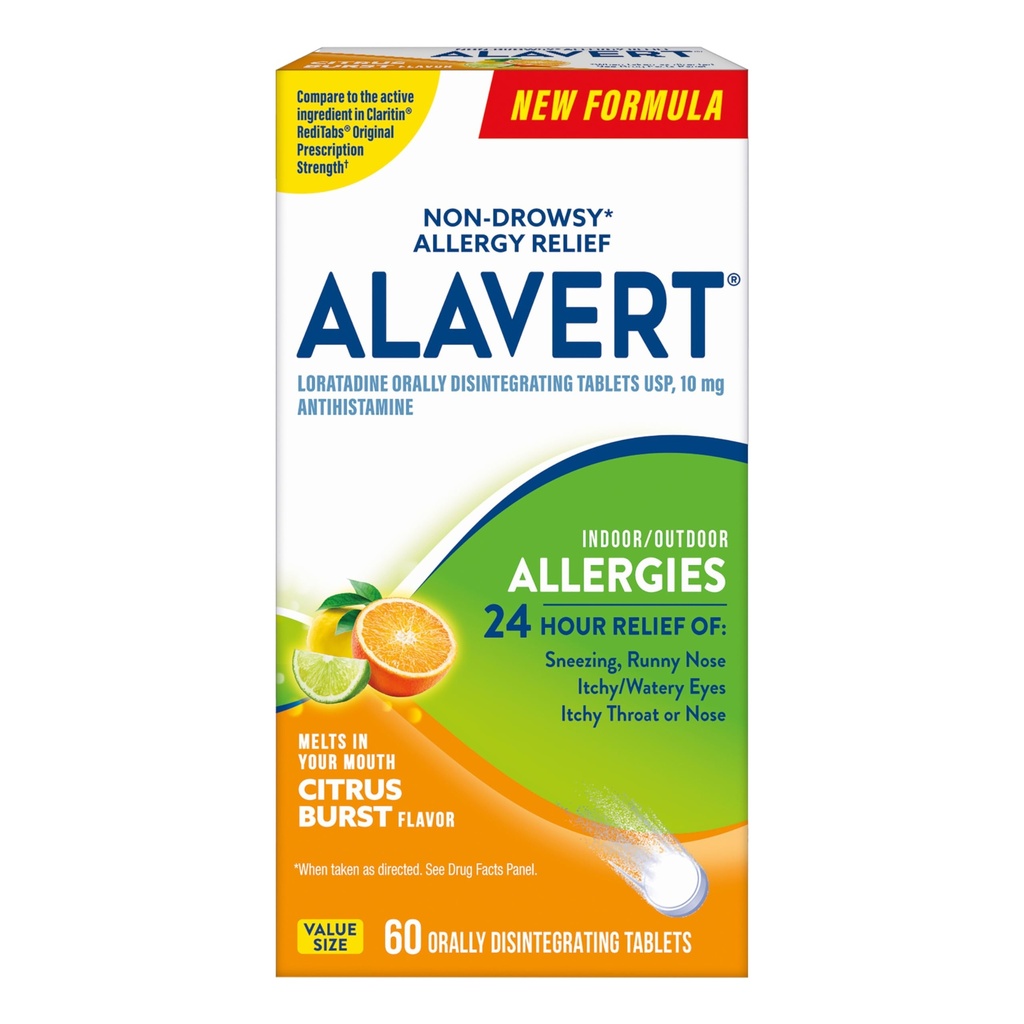 Alavert Alerji 24 Saat Yardımı, Citrus Burst Flavor, Orally Disintegrating Antihistamine, Loratadine 10 mg, 60 Count