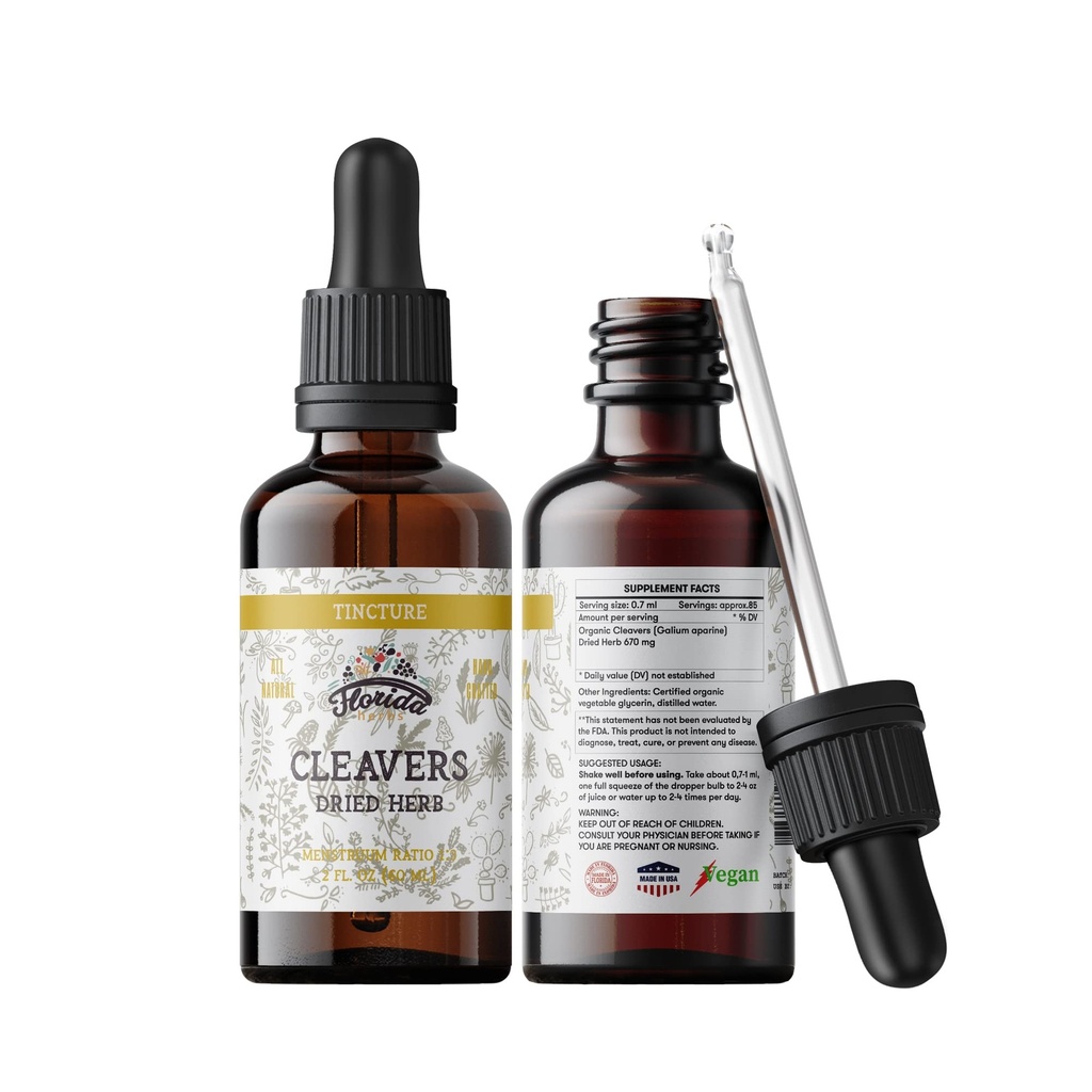 Cleavers Tincture, Organic Cleavers Extract, Cleavers Drops (Galium aparine) Dried Herb