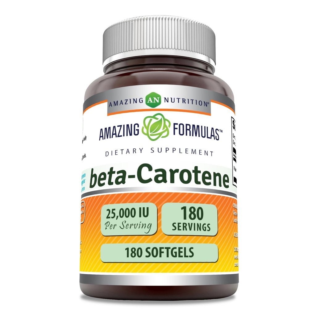 Amazing Formulas Beta-Carotene Supplement | hizmet başına 25000 IU | 180 Softgels | Non-GMO | Gluten-Free | Made in USA