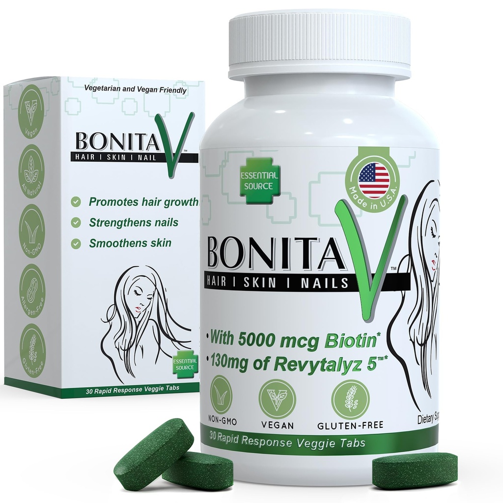 Temel Kaynak Biyotin (Biotina Vitaminas) - Kadınlar ve Erkekler için Saç Deri Nailleri - 5000 mcg - Saç Büyüme Desteği Supplements - 30 Tablet - Revytalyz 5 ile, A, C, B12 - ABD'de Yap
