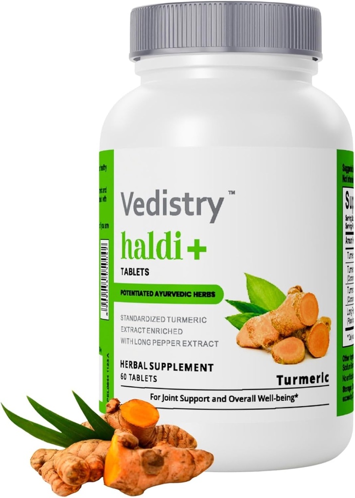 Haldi+ 850 mg Turmeric Tabletleri% 95 Curcumin & Long Pepper | 60 Tabletler | En Az Apsiyon | Vegan Herbal Supplement | Pack of 1
