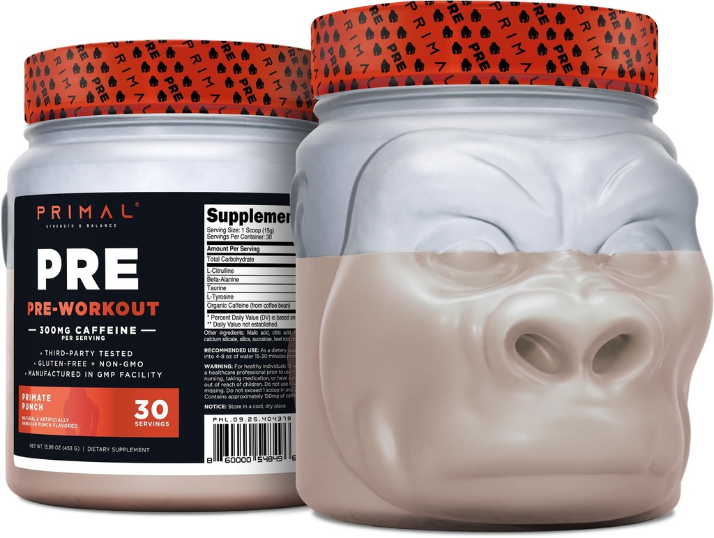 Primal Pre-Workout Primate Punch (30 hizmet) (Tropical Flavored) - Gluten Free & Non-GMOMOMO