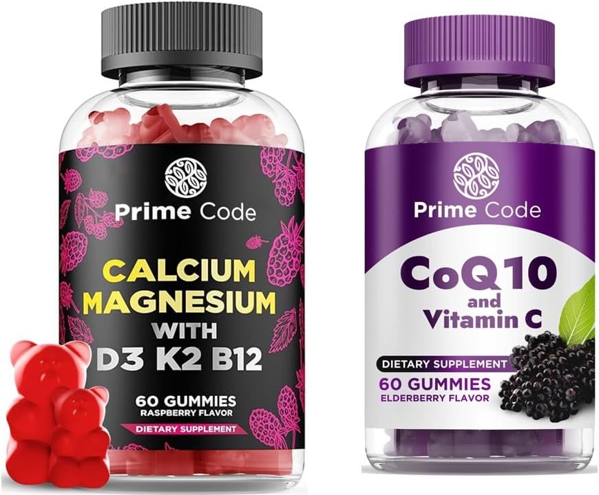 Prime Code Calcium Gummies for Women & Men with Magnesium Vitamin B12 Vitamin K2 & Vitamin D3, CoQ10 200mg & Vitamin C 250mg Gummies