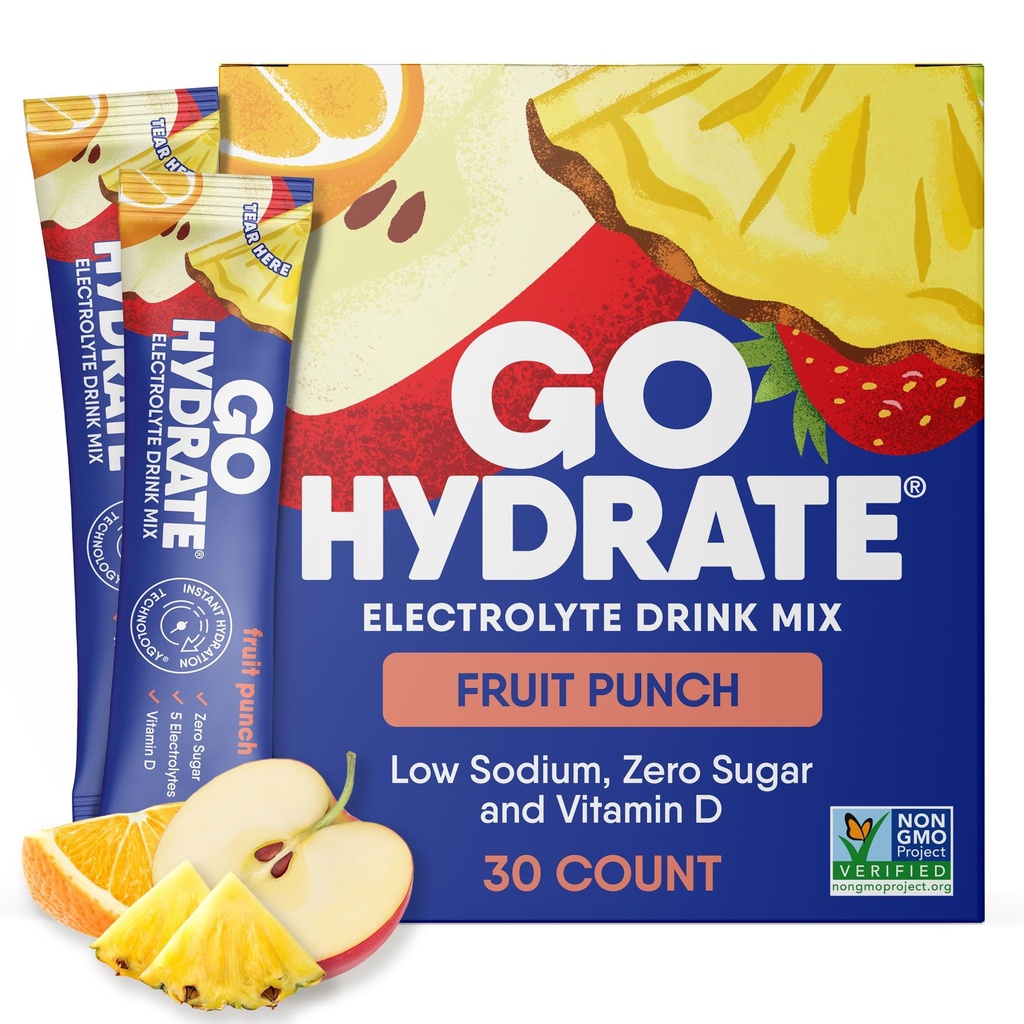 GoHydrate Instant Hydration Toz Paketleri - Low sodyum Electrolytes Drink Mix - Natural Hydration Support, Sugar Free Electrolyte Flavored Toz I, Vitamin D, 30 Paketler, Meyve Zehirleri