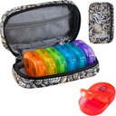Serfeymi Haftalık Seyahat Pill Organizer 2 Times A Day AM PM Yükseltd Rainbow Pill Box 7 Day with Portatif Ambalaj Deri Pill Case, Medicine Organizer for Pills, Vitamins, Fish Oils - Brown 03