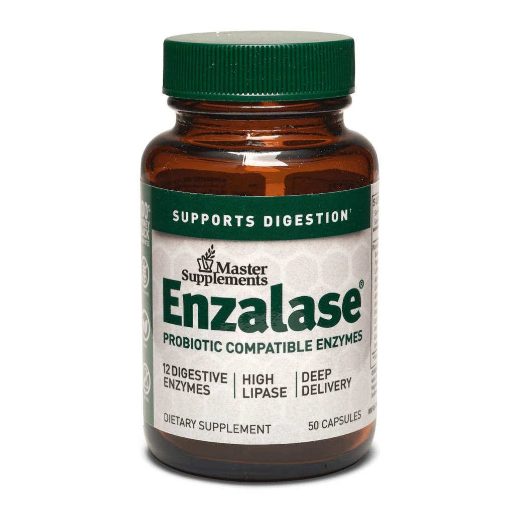 Master Supplements Enzalase - 50 Capsules - Probiyotik Uyumlu Enzymes - Digestive Boost + Gas & Bloating Relief - Gluten Free - 50 Hizmetler