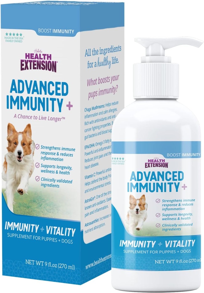 Health Extension Advanced Immunity Supplement for Dogs, 9 fl oz - Immune System Support, Natural Antioksis and Vitamins