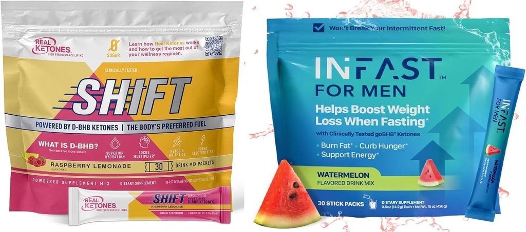 Real Ketones Intermittent Fasting Drink Mix Sche for Kilo Kaybı Desteği Raspberry Lemon Shift Electrolytes & Intermittent Fasting Electrolytes for Men with BHB Exojen Chemnes (30 Count each)