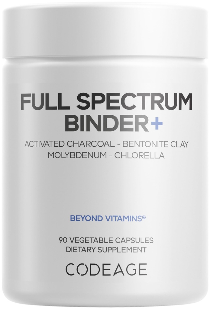 Kodage Binder + Systemic Binder Supplement - Aktif Charcoal Pills, Bentonite Clay Mineral Toz, Fulvic & Humic Asits, Molybdenum, Carbon Forms - 90 Capsules