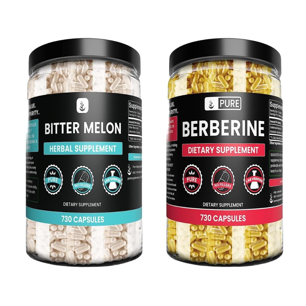 Pure Original Materialss Goldenseal Berberine & Bitter Melon Capsules Sche, (730 Capsules) Magnezyum veya Rice Fillers