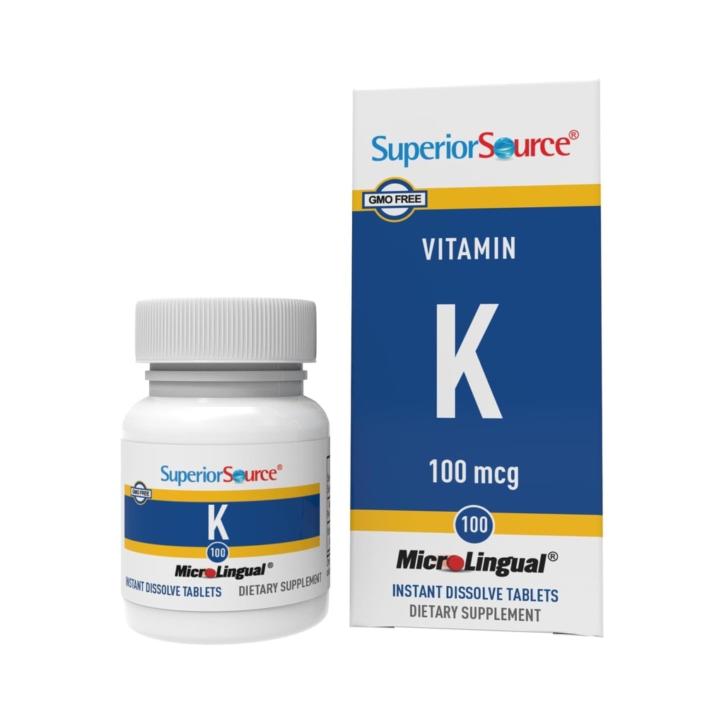 Üstün Kaynak Vitamini K 100 mcg - Bone Strength & Health Support Supplement - Vitamin K Supplement Aids Blood Health & Food Abxia - 30 Sublingual Discrypt Tablets