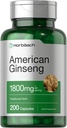 Horbäach American Ginseng Capsules | 1800 mg | 200 Count | Non-GMO, Gluten Free Supplement | Ginseng Kompleksi Kompleks