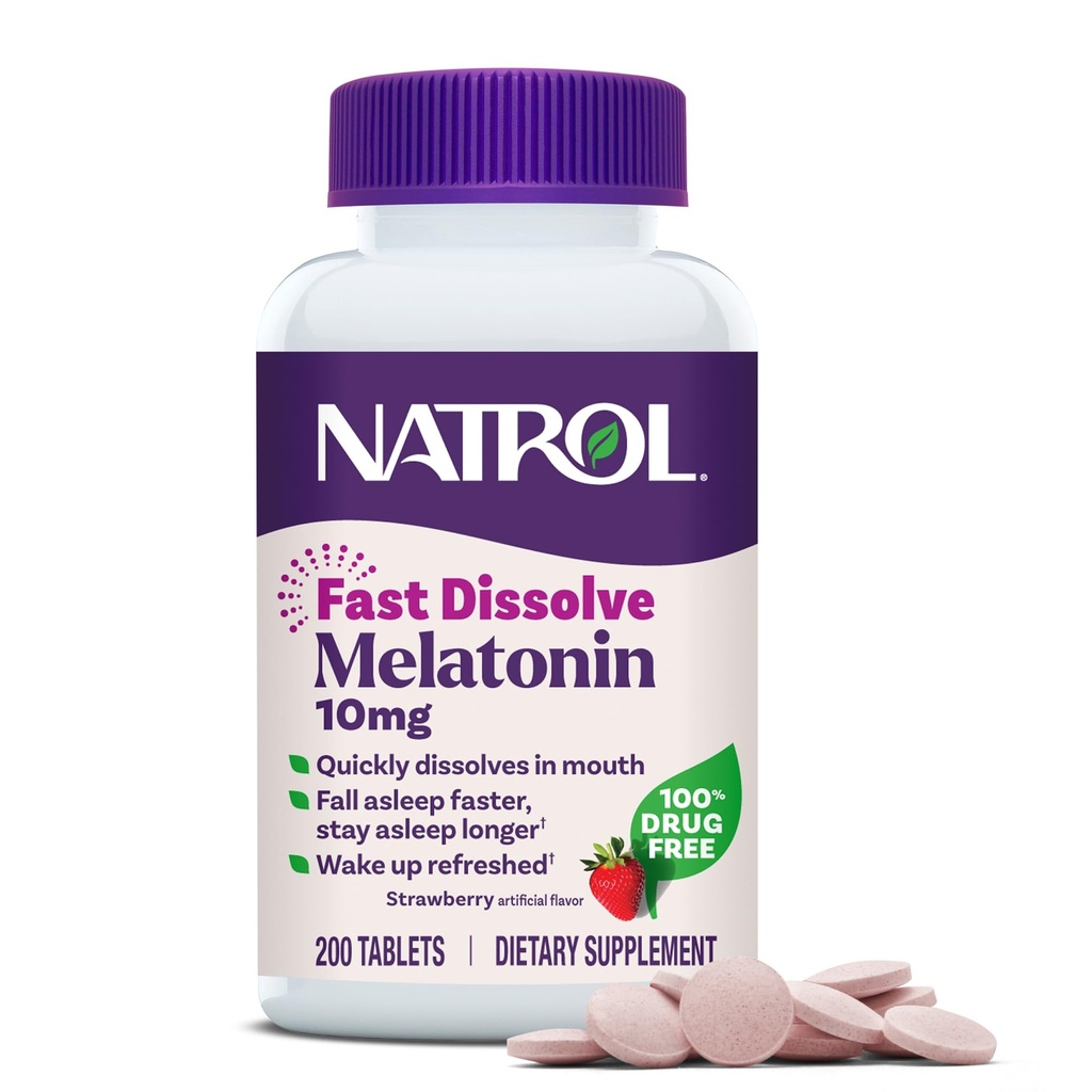 Natrol Melatonin 10 mg Hızlı Dissolve Tabletleri - Strawberry Flavor, 200 Kont, Sleep Support, Fast Dissolve Melatonin for Yetişkinler, 200-Day Supply