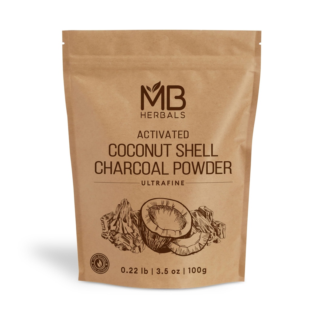 MB Herbals aktif Charcoal Tozu Coconut Shell 3.5 oz (100 Gram) Dış Kullanım için Sadece | ToothPowder Face Packs ve Maskeler | Soap Making | Do not Injestestest