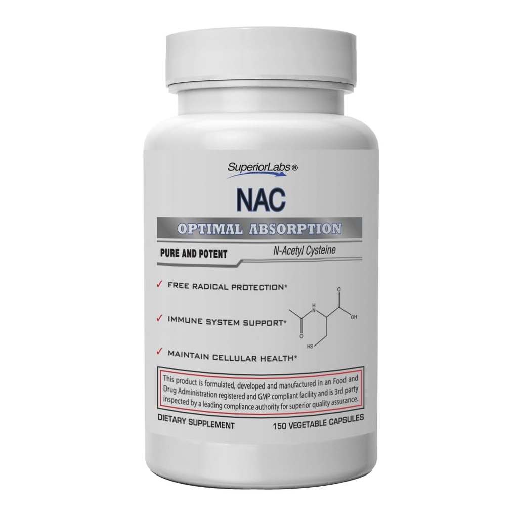 Üstün Laboratuvarlar NAC (N-Acetyl Cysteine) 1.200 mg, 150 Sebze Kapsülleri, Selenyum ile Diyetsel Tamam, Free Radikal Koruma, Normal Immune System Function, Keeps Cellular Health