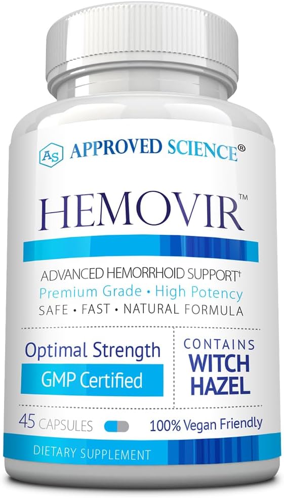 Onaylanan Bilim Hemovir - Hemorrhoid Support Supplement - Witch Hazel, Horse Chestnut - 45 Capsules - 1 Şişe - Vegan