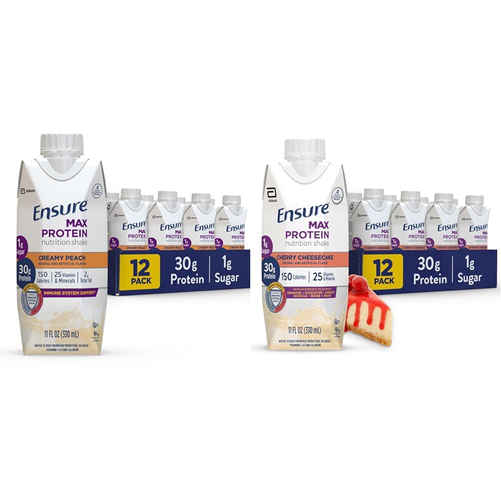 Max protein Beslenme Shake'yi 30g protein, 1g Sugar, High Protein Shake, Creamy Peach ve Cherry Cheesecake Çeşitli Paketi, 11 fl oz, 12 paket