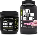 NutraBio Kretine Monohidrat, Unflavored, 150g ve Whey Protein Isolate, Strawberry Ice Cream, Supplement Sche - Muscle Energy, Lean Muscle growth, Recovery, and Strength
